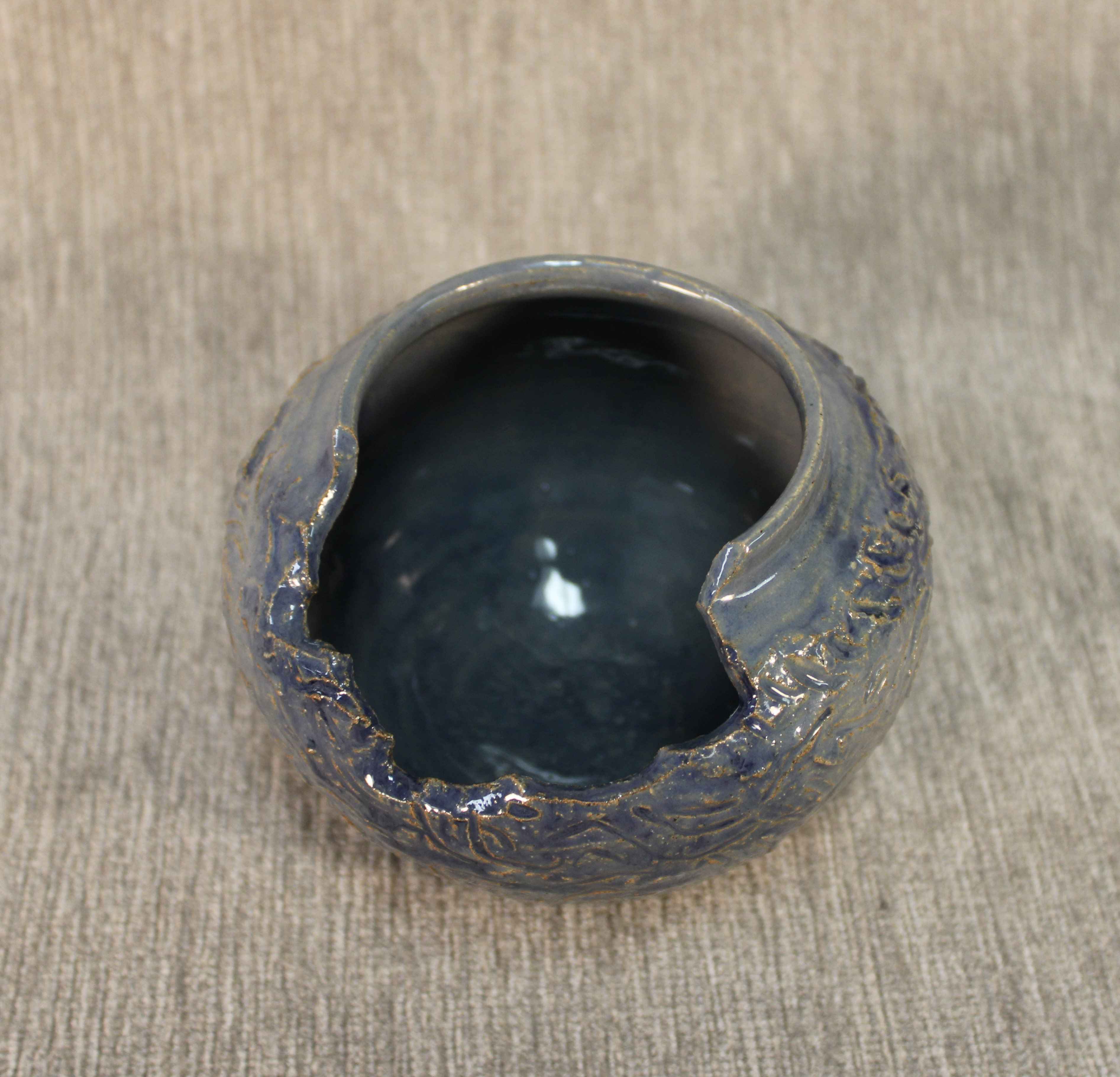 Blue Ceramic Slip Decorated Broken Jar