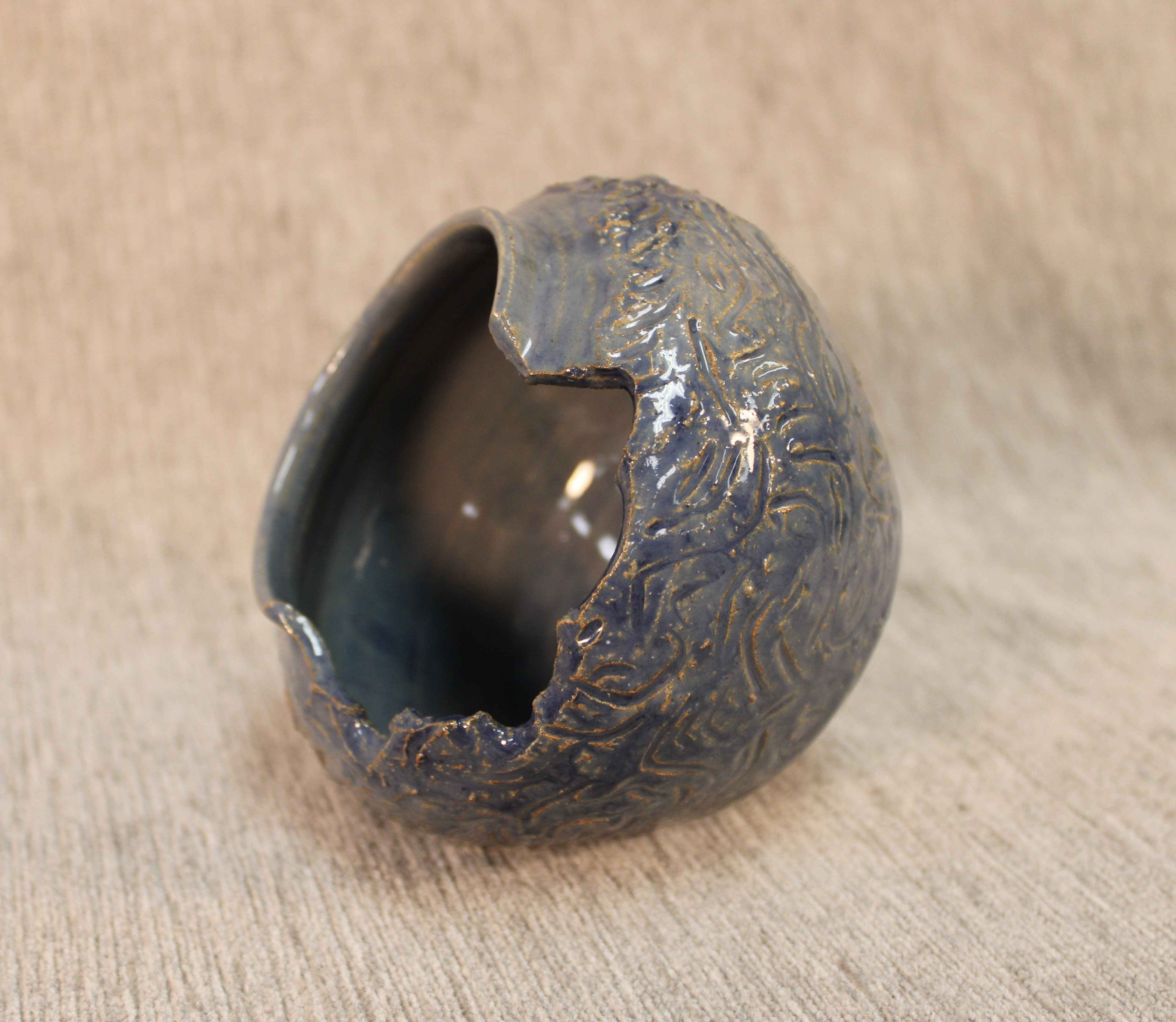 Blue Ceramic Slip Decorated Broken Jar