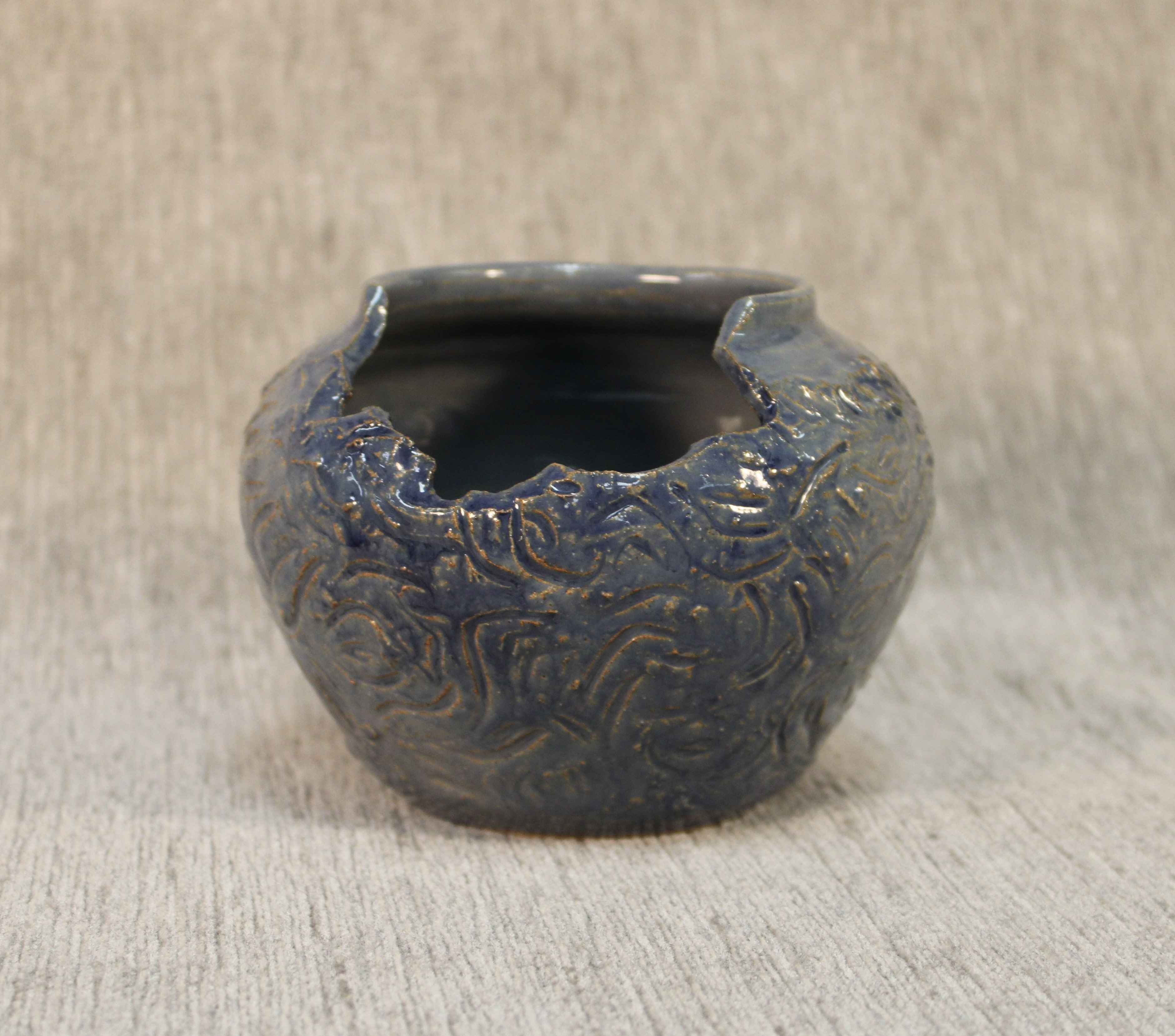 Blue Ceramic Slip Decorated Broken Jar