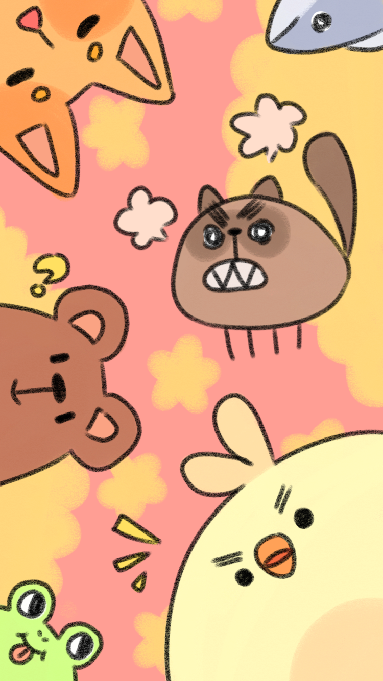 Bok Choy, Mr. Raccoon, Frogger, Beary, Fih, and Kat