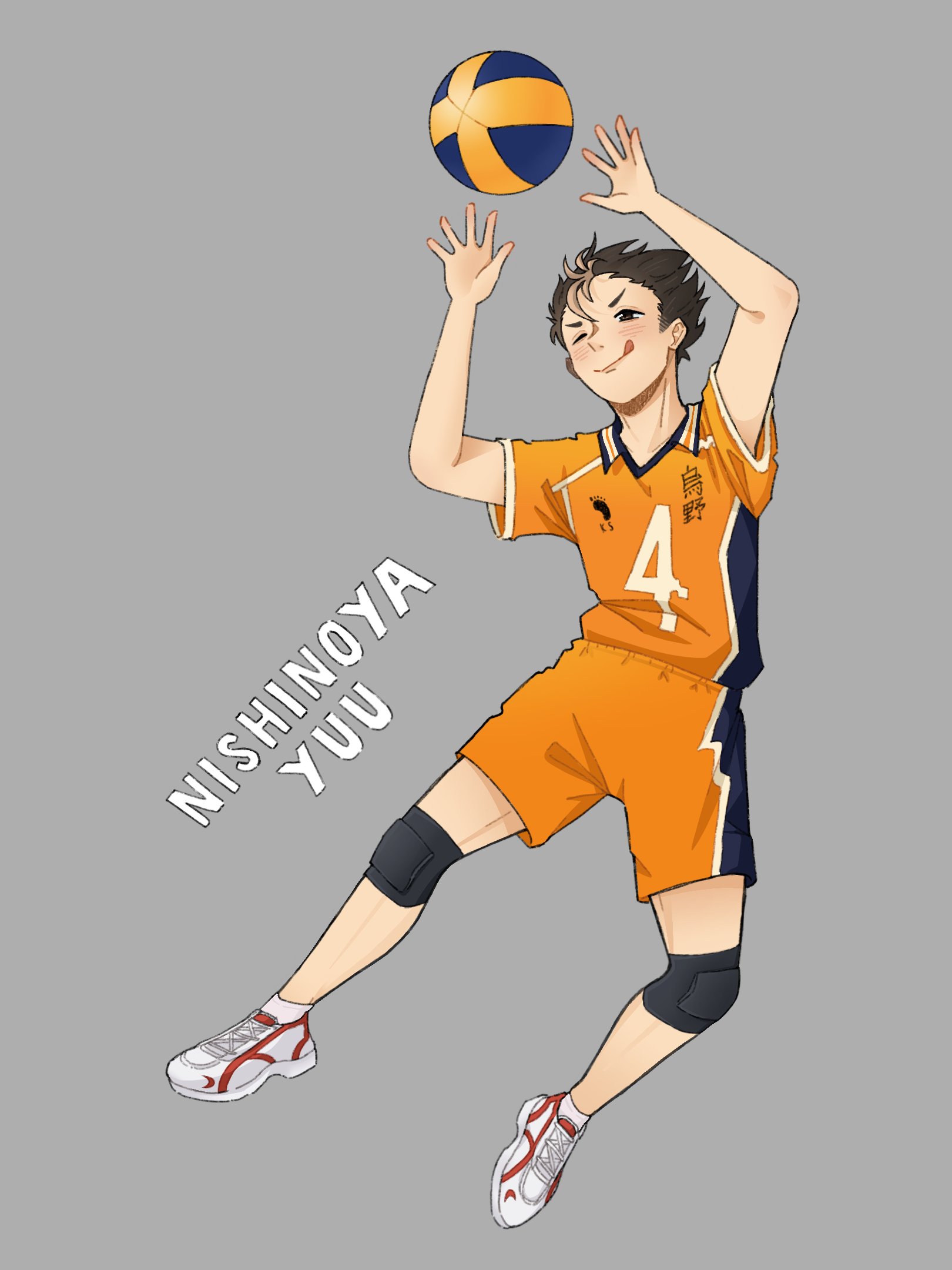 Full body illustration of Nishinoya setting a ball