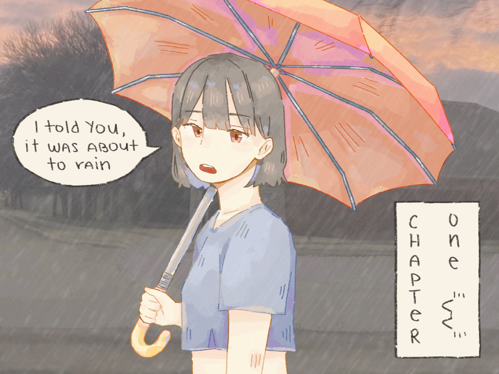 Girl holding an umbrella, Chapter 1 of a comic
