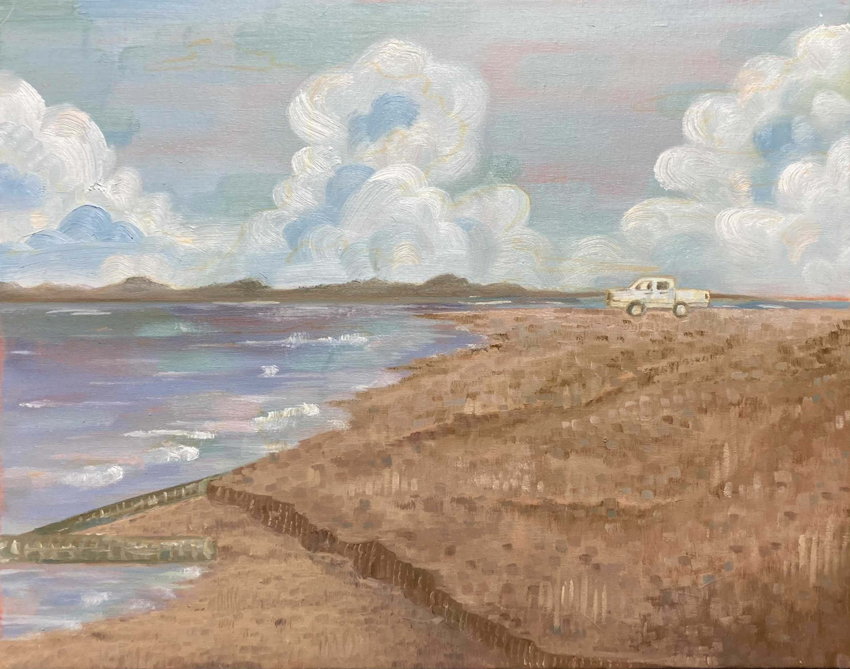 Oil Painting of A truck at the Coast of a Lake